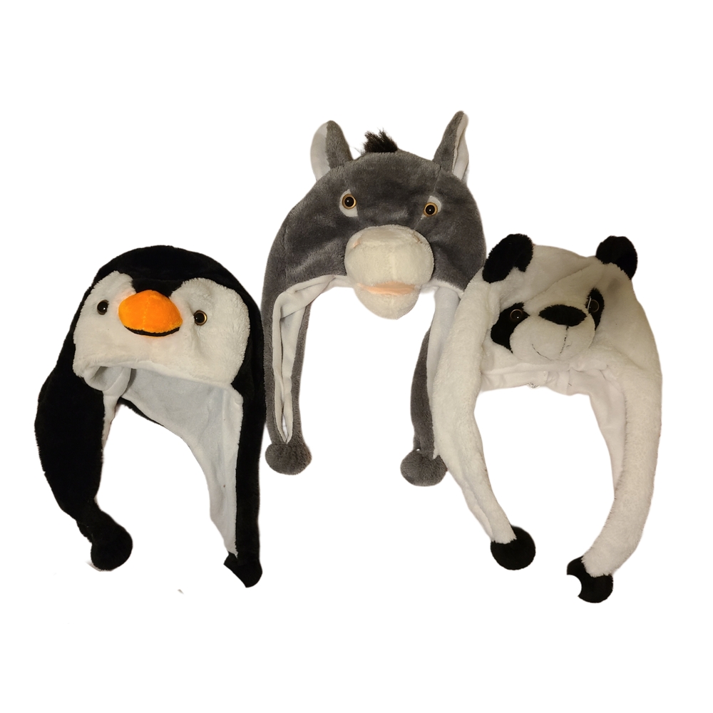 Three Animal Hats - Penguin, Donkey & Panda For Dress Up, Costume, Cosplay
